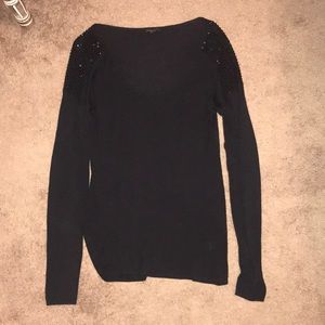 Black long sleeve top with rhinestone cap sleeves